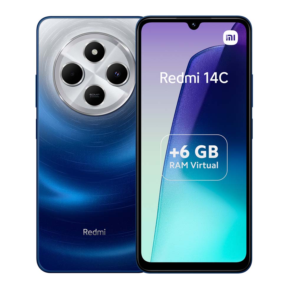 Xiaomi Redmi 14C në ngjyrën blu yjore, pamje nga pas dhe nga para